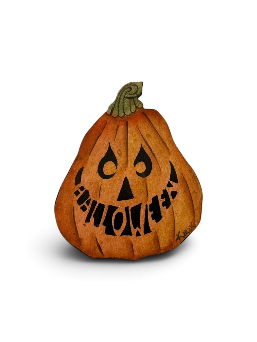 Handmade Hand-Painted Halloween Pumpkin Brooch Pin • Folk Art Jack O’Lantern